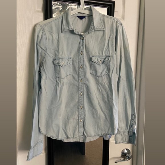Aéropostale Light Wash Jean Button Down Long Sleeve ~ Size Large - Picture 2 of 6